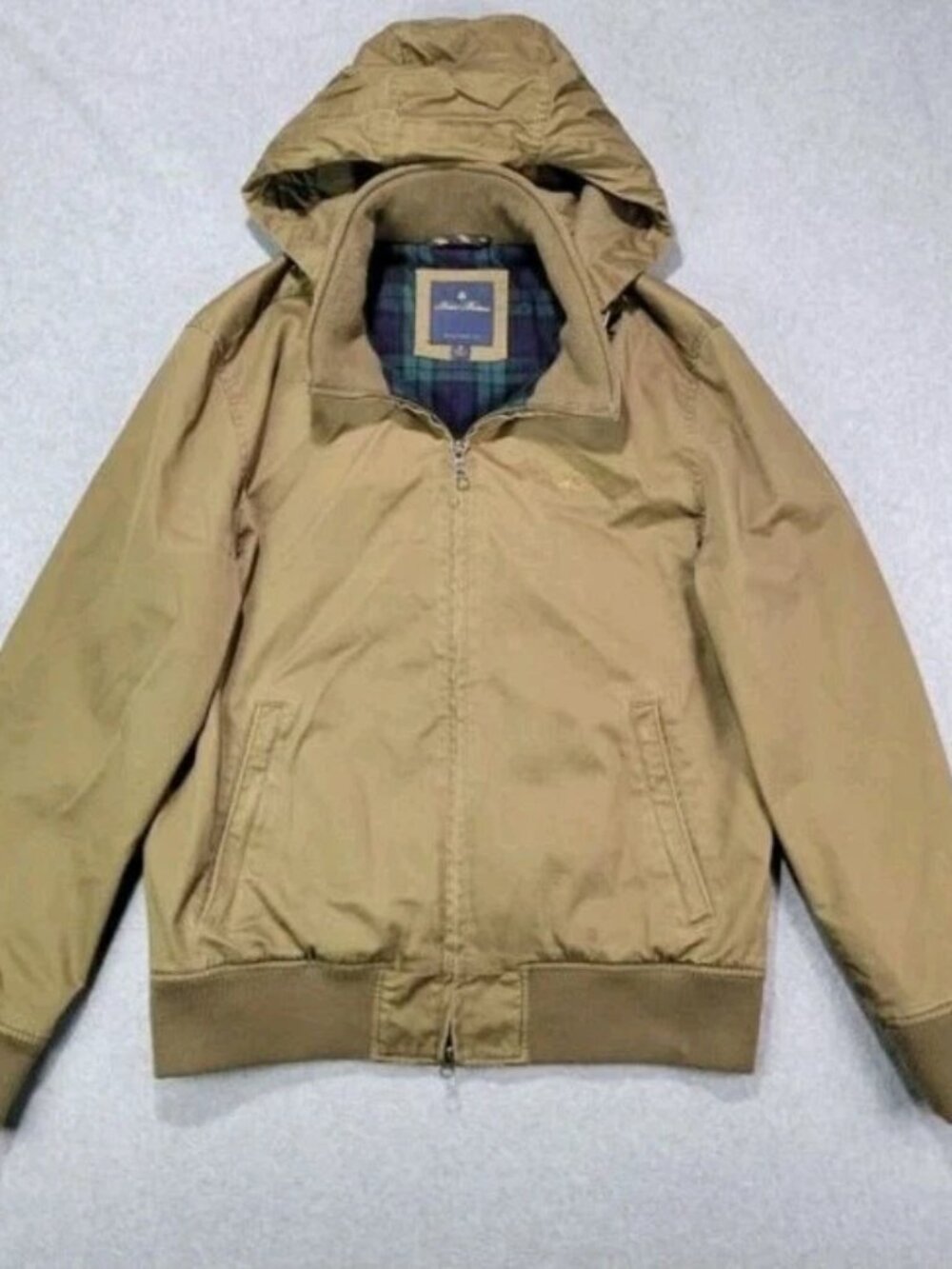 Brooks Brothers Hooded Cotton Bomber Jacket, Olive, Size Medium